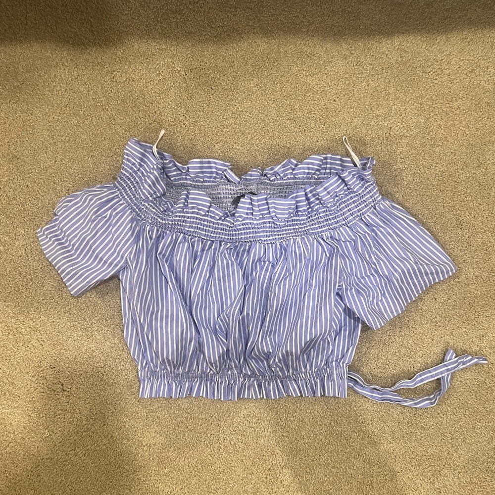 Striped baby blue off shoulder top